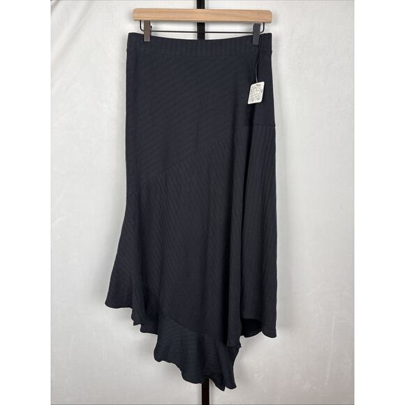 Free People Dresses & Skirts - NEW Free People Beach Asymmetrical Maxi Skirt Womens Medium Black Cotton Pull On